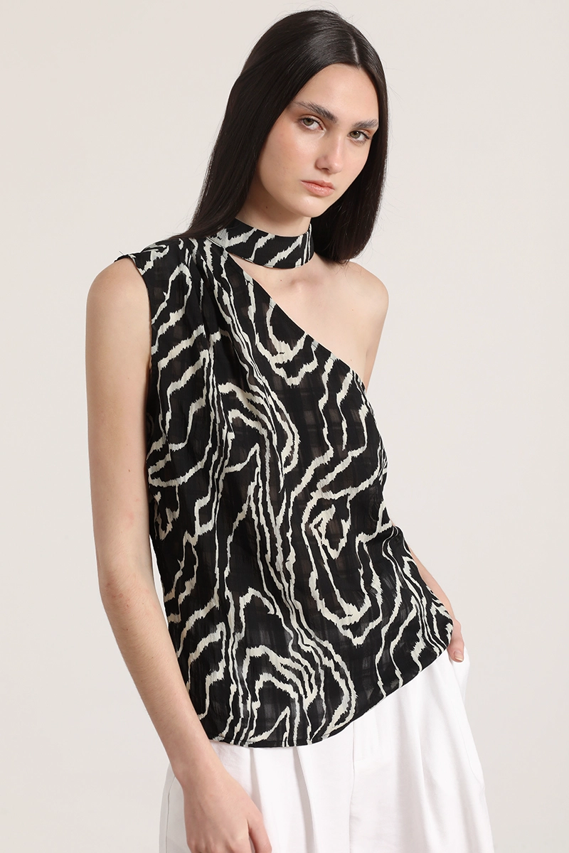 TOP ASIME TRICO ESTAMPADO MUJER LIOLA NEGRO - 5