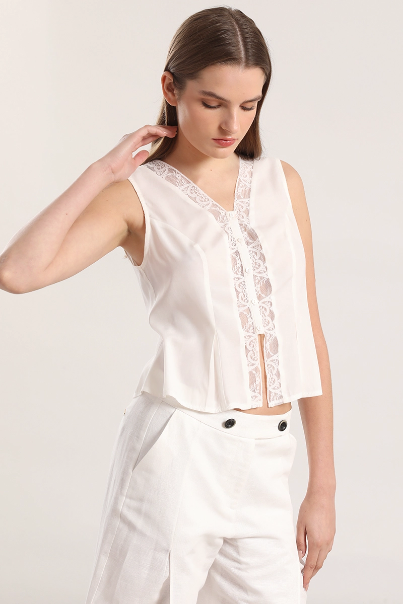 BLUSA ENCAJE LIOLA MUJER CRUDO - 1