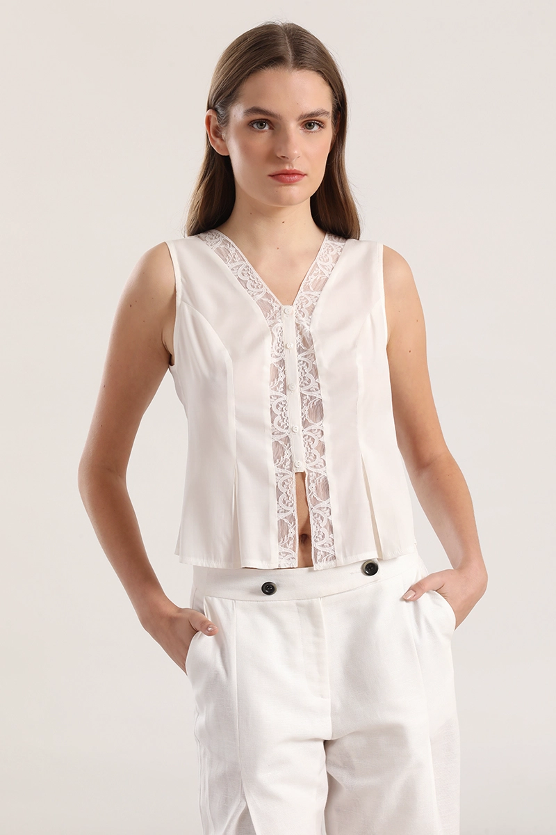 BLUSA ENCAJE LIOLA MUJER CRUDO - 3