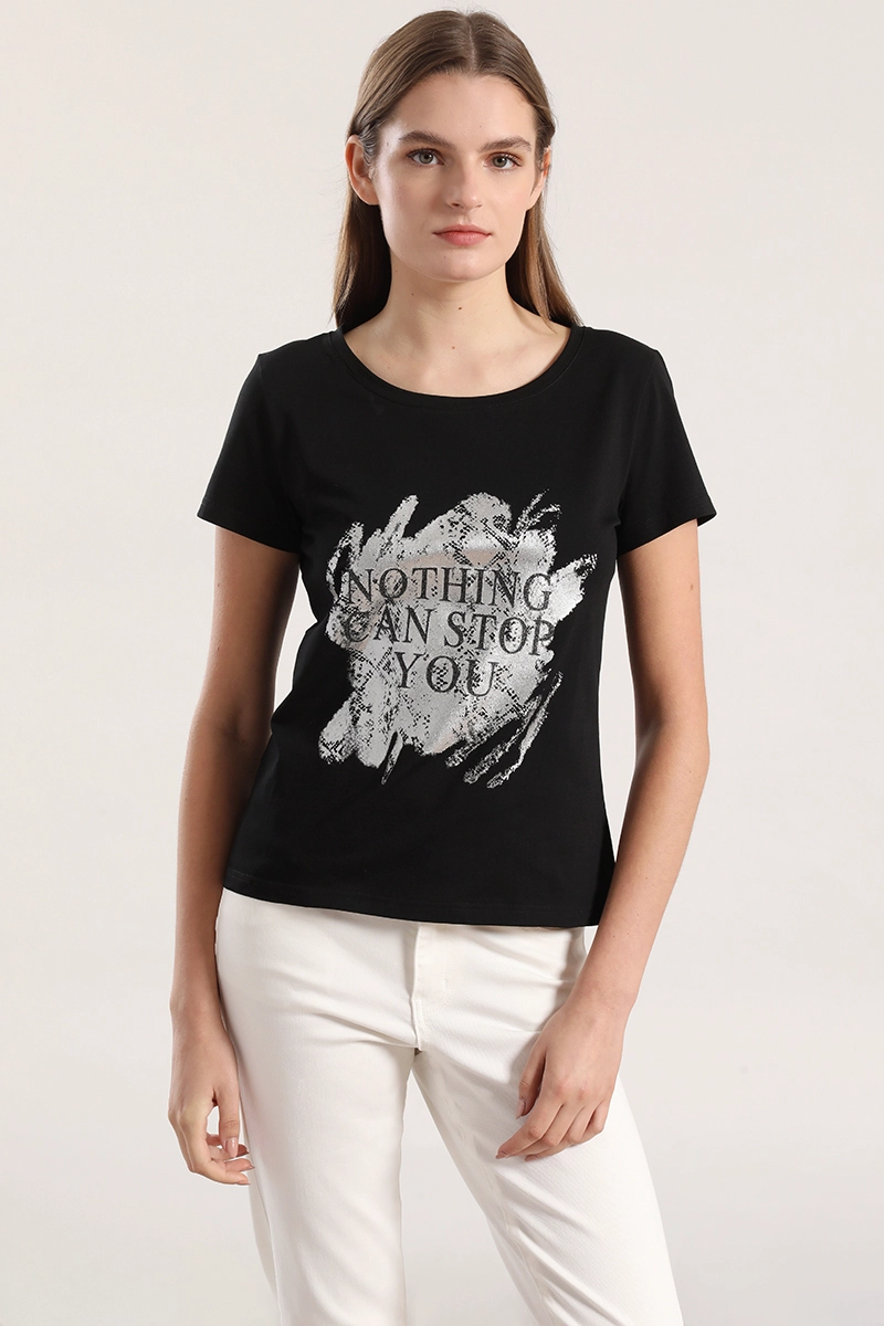 POLERA SPANDEX ESTAMPADO MUJER LIOLA NEGRO - 1