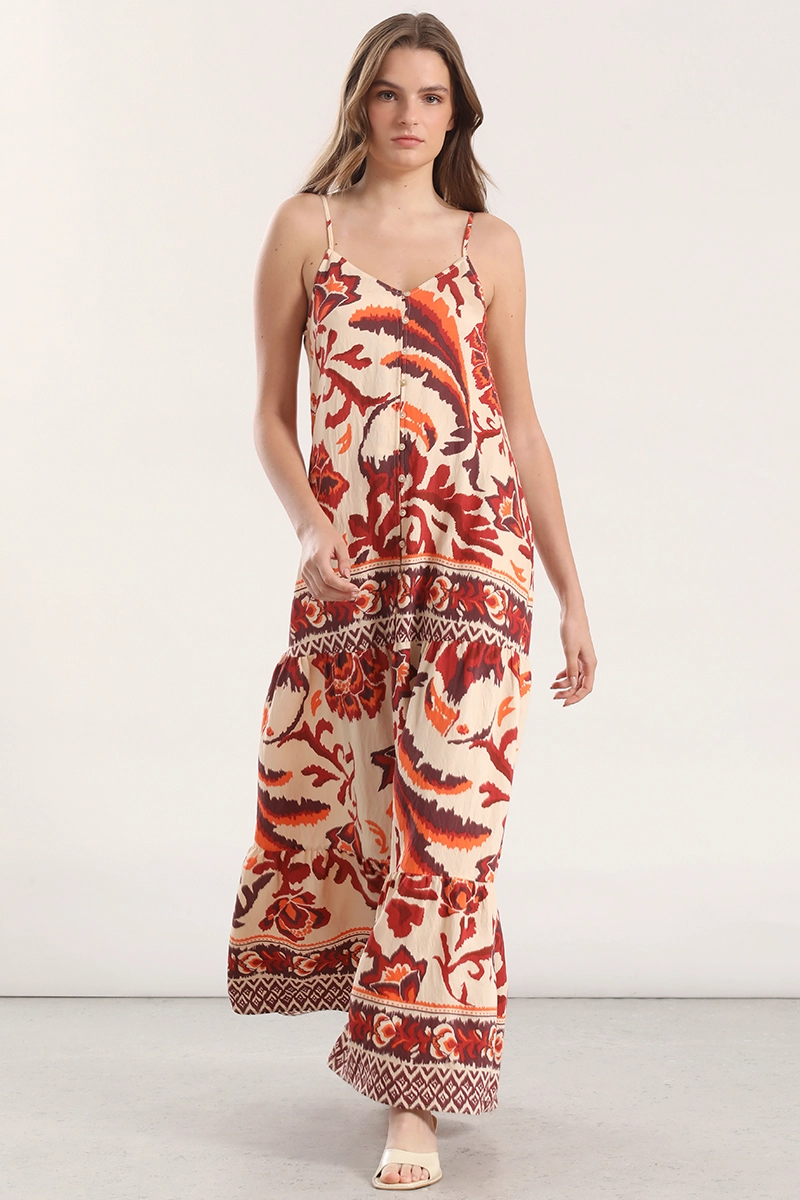 VESTIDO MAXI ESTAMPADO LIOLA MUJER NARANJO - 1