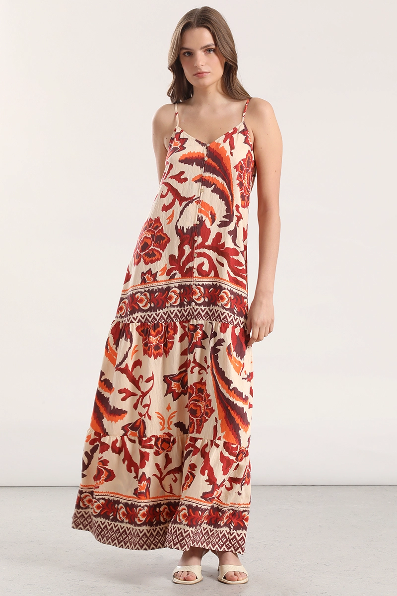 VESTIDO MAXI ESTAMPADO LIOLA MUJER NARANJO - 4