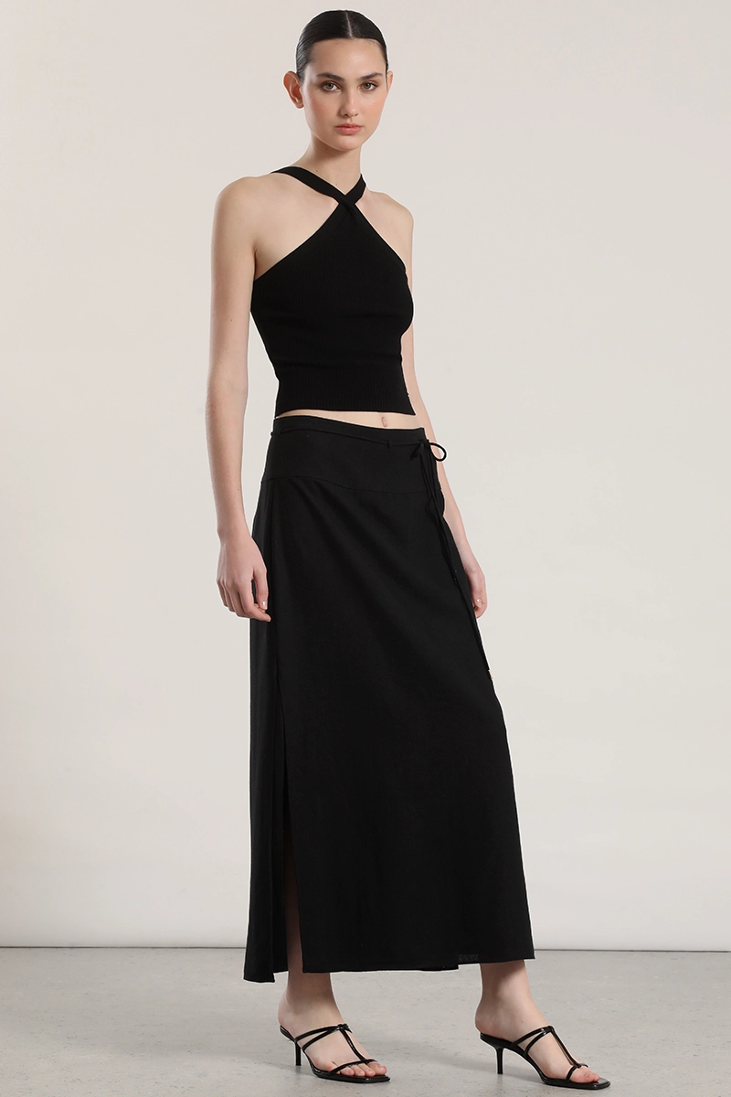 FALDA MIDI LINO MUJER LIOLA NEGRO - 1
