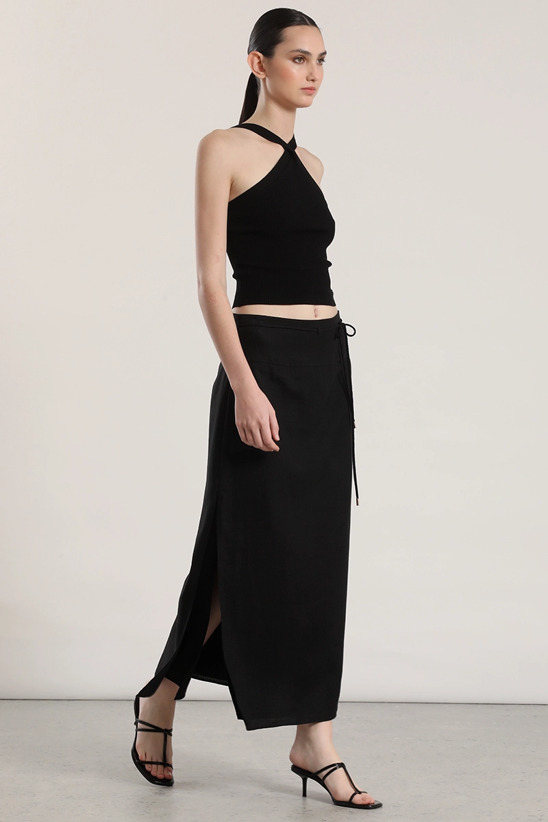 FALDA MIDI LINO MUJER LIOLA NEGRO - 2