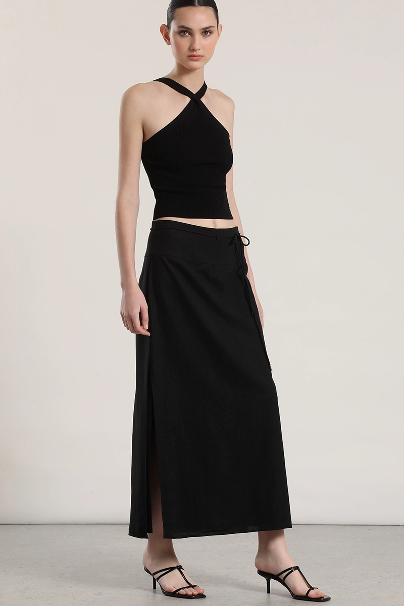 FALDA MIDI LINO MUJER LIOLA NEGRO - 4