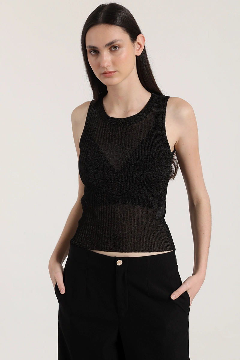 POLERA PUNTO HILO METALIZADO MUJER LIOLA NEGRO - 1