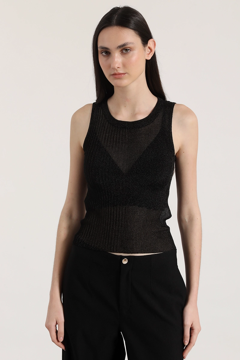 POLERA PUNTO HILO METALIZADO MUJER LIOLA NEGRO - 5