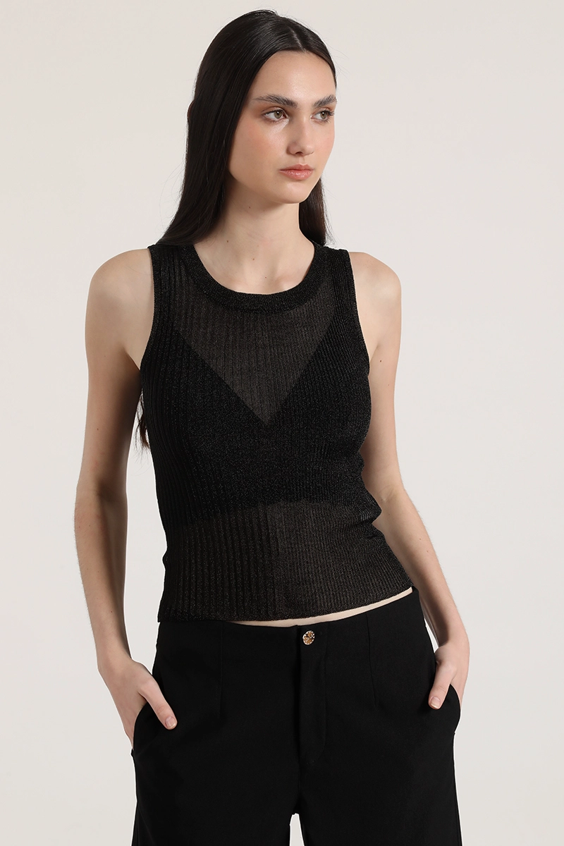 POLERA PUNTO HILO METALIZADO MUJER LIOLA NEGRO - 6