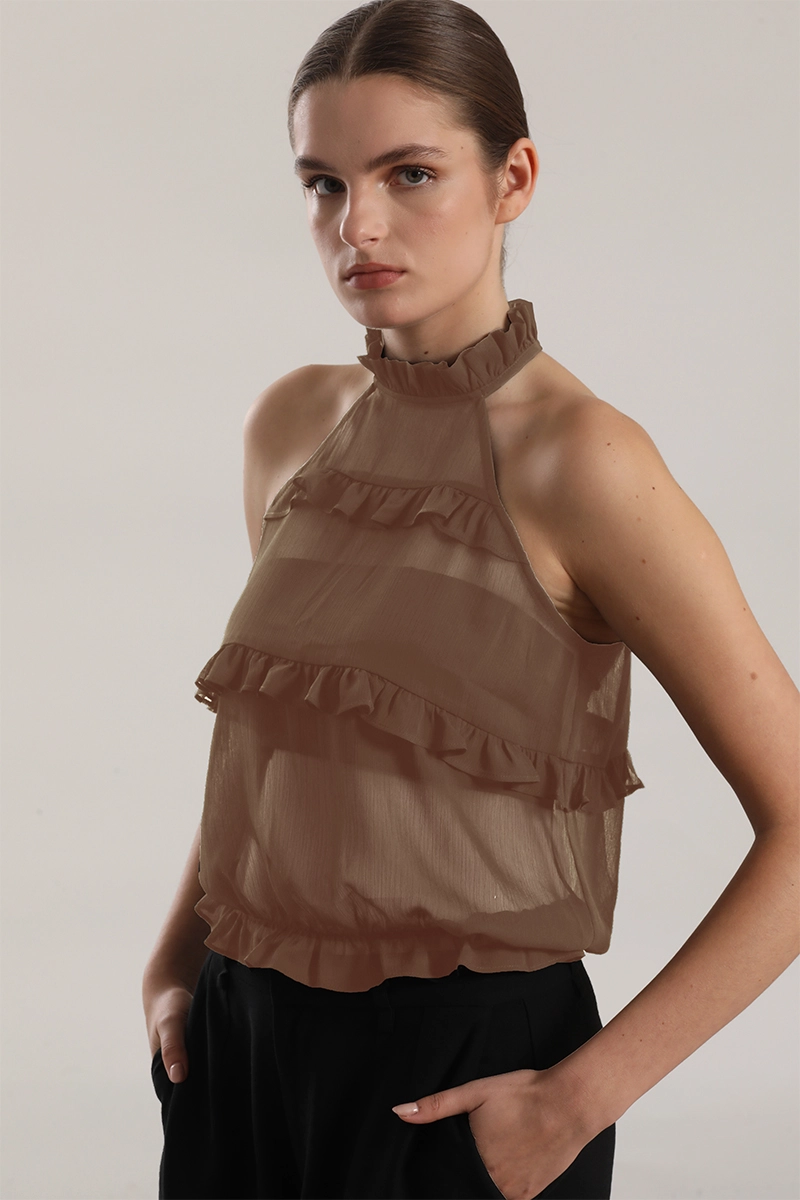 TOP HALTER GASA, VOLANTES MUJER LIOLA BEIGE - 1