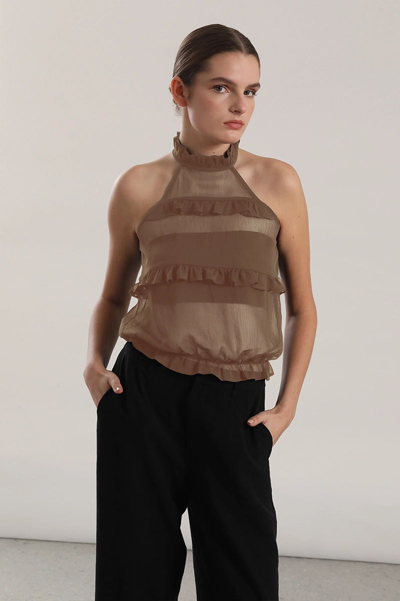 TOP HALTER GASA, VOLANTES MUJER LIOLA BEIGE - 2