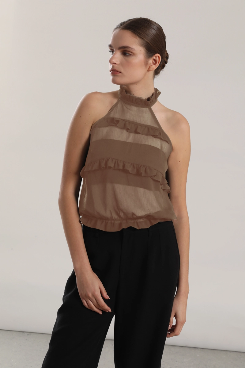 TOP HALTER GASA, VOLANTES MUJER LIOLA BEIGE - 3