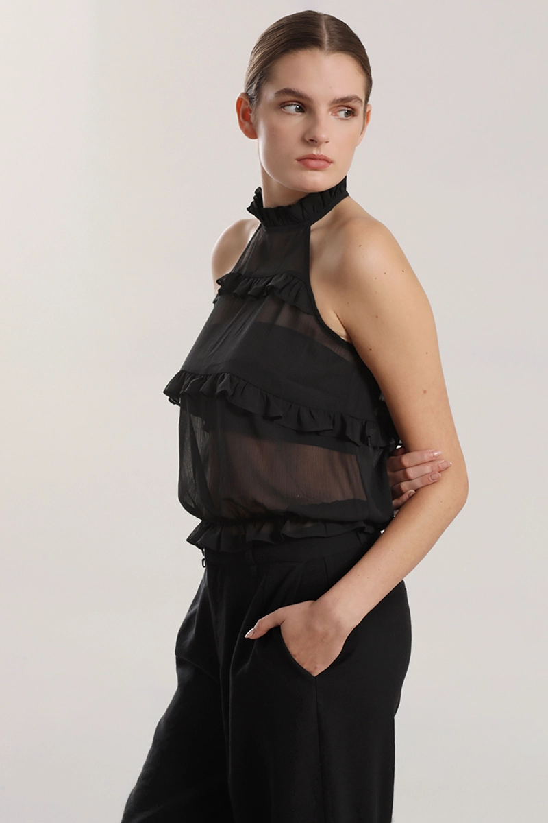 TOP HALTER GASA, VOLANTES MUJER LIOLA BEIGE - 3