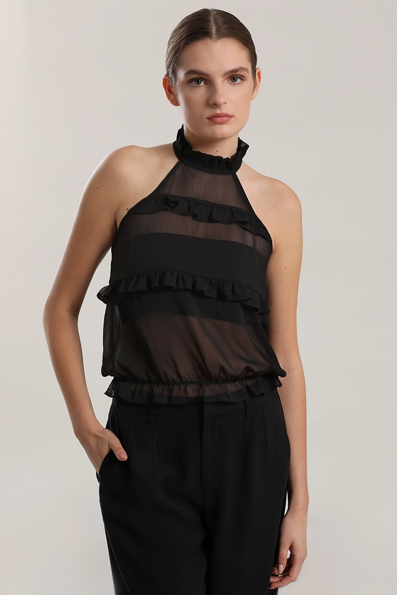 TOP HALTER GASA, VOLANTES MUJER LIOLA BEIGE - 5
