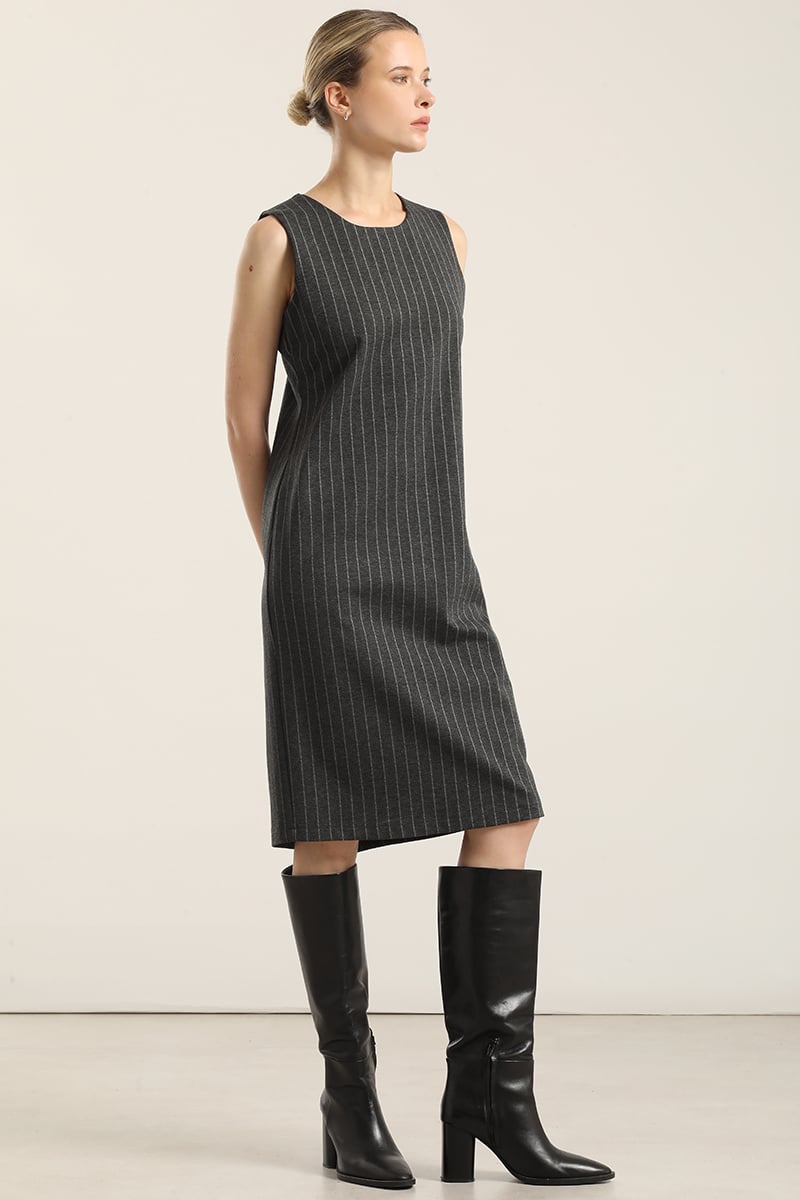 VESTIDO RODILLA, RAYAS, GRIS LIOLA - 1
