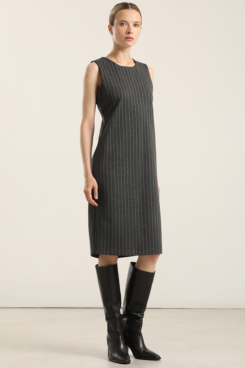 VESTIDO RODILLA, RAYAS, GRIS LIOLA - 2