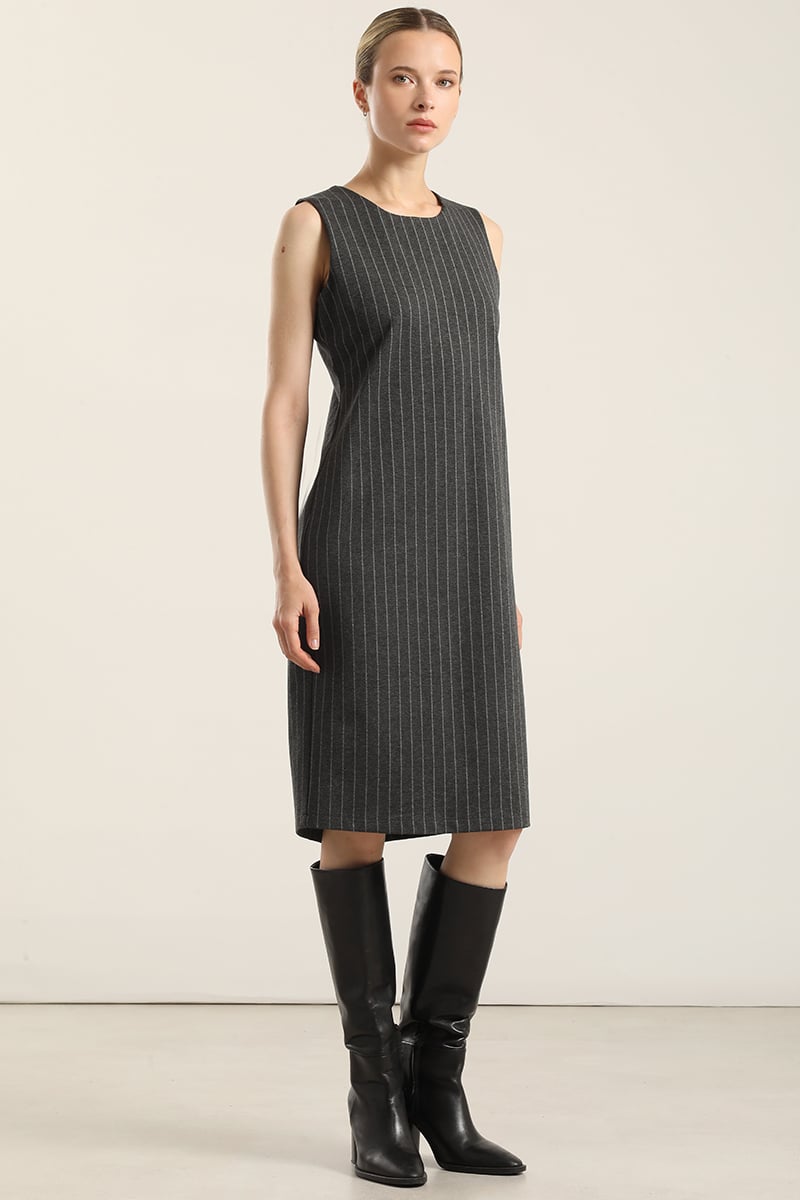 VESTIDO RODILLA, RAYAS, GRIS LIOLA - 2