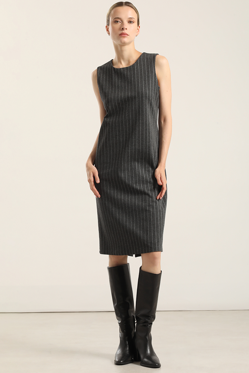 VESTIDO RODILLA, RAYAS, GRIS LIOLA - 3