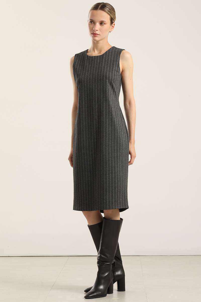 VESTIDO RODILLA, RAYAS, GRIS LIOLA - 4