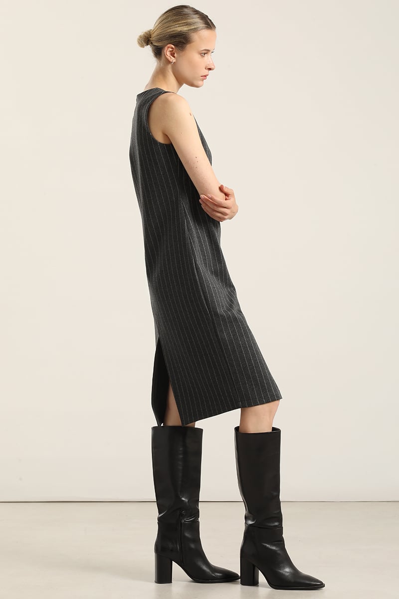 VESTIDO RODILLA, RAYAS, GRIS LIOLA - 5