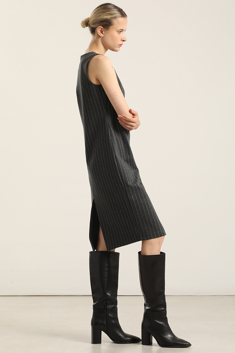VESTIDO RODILLA, RAYAS, GRIS LIOLA - 5