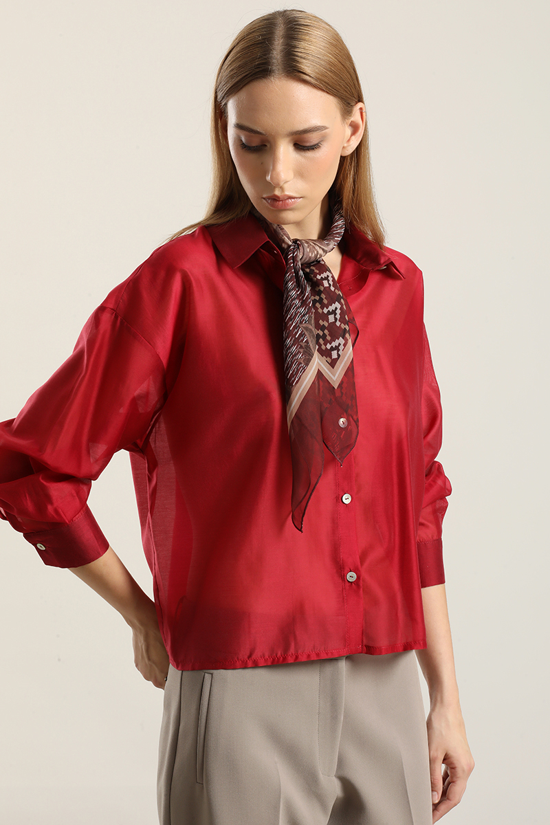 BLUSA SEMI TRANSPARENTE, ROJO LIOLA - 5