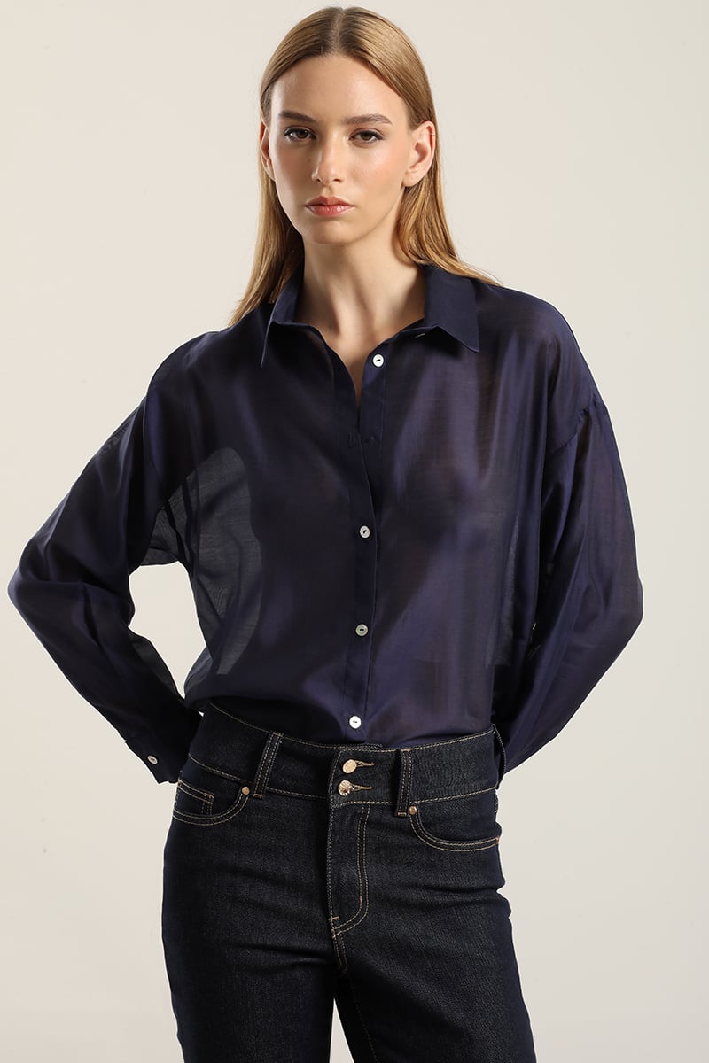 BLUSA SEMI TRANSPARENTE, AZUL LIOLA - 1