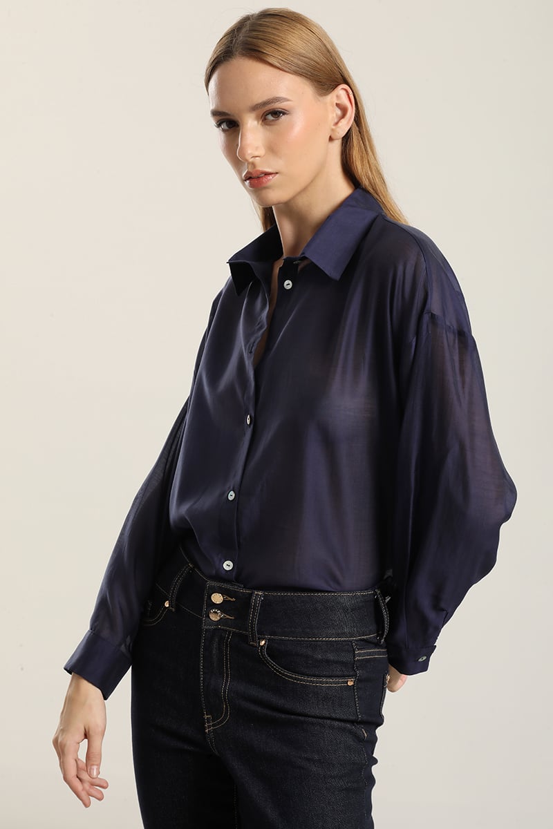 BLUSA SEMI TRANSPARENTE, AZUL LIOLA - 3