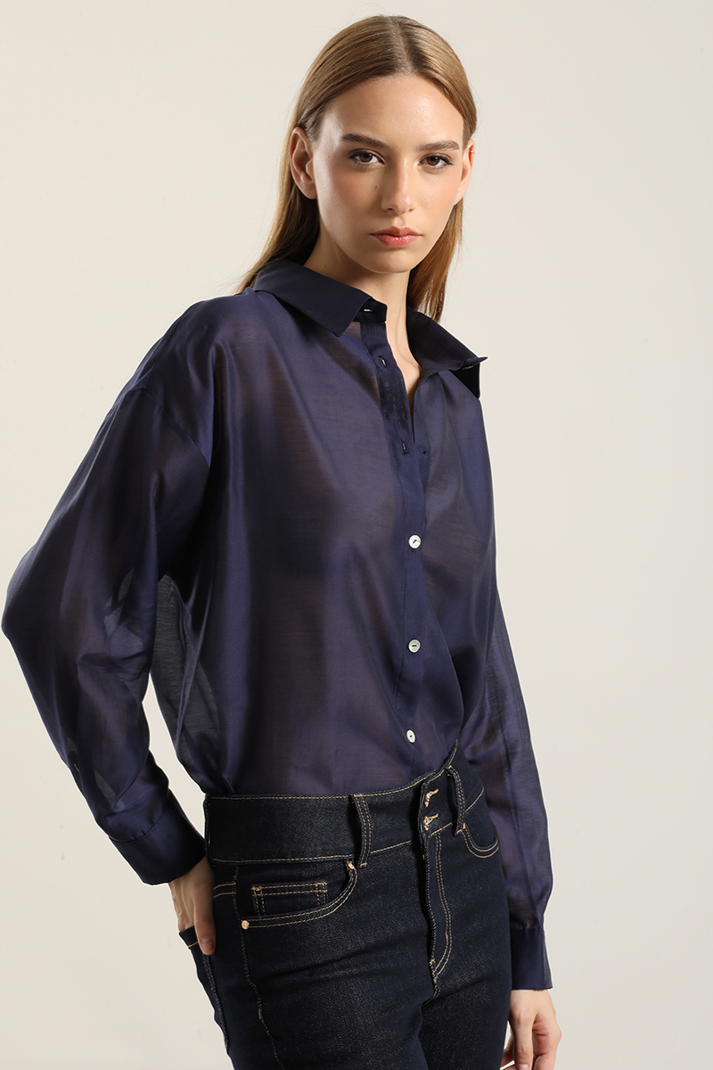 BLUSA SEMI TRANSPARENTE, AZUL LIOLA - 4