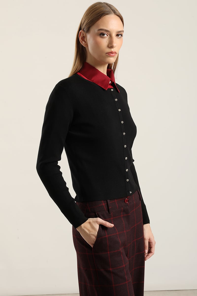 CARDIGAN BASICO PUNTO, NEGRO LIOLA - 4