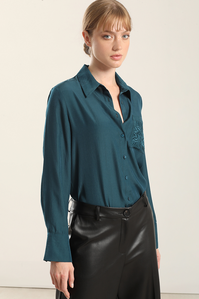 BLUSA  BOLSILLOS BORDADO, TURQUESA LIOLA - 3