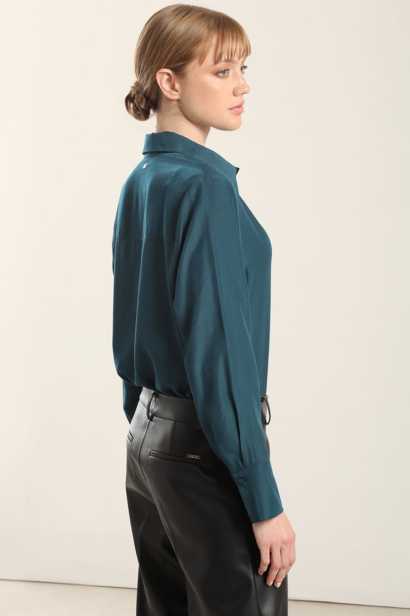 BLUSA  BOLSILLOS BORDADO, TURQUESA LIOLA - 4