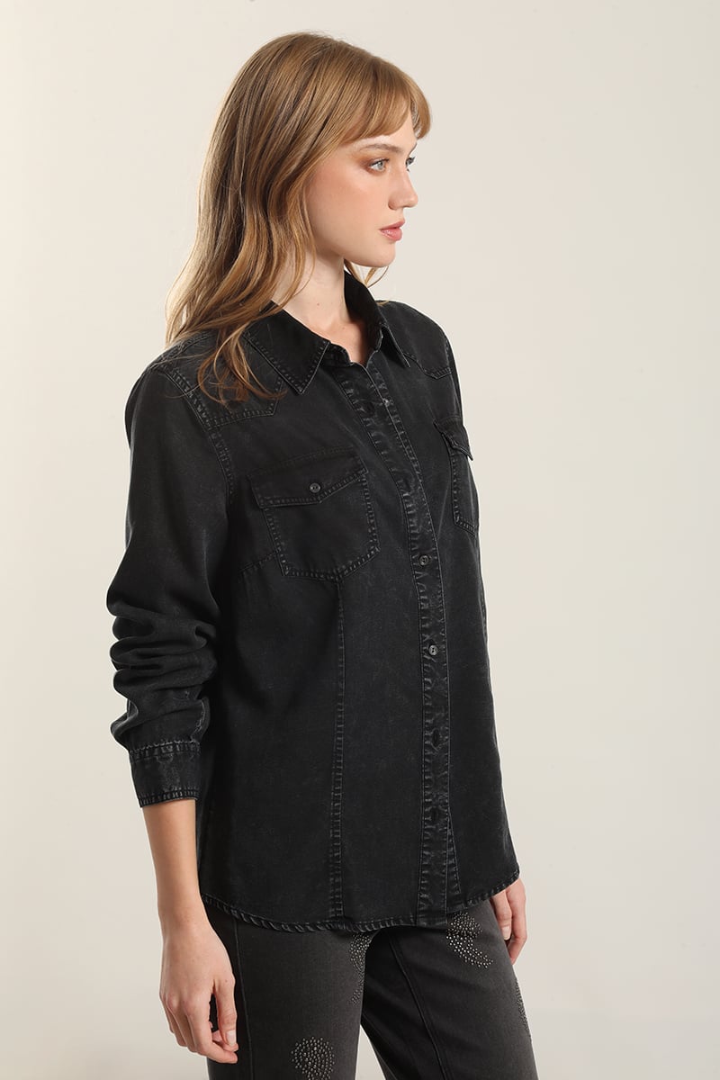 CAMISA LYOCELL PROCESADO, AZUL LIOLA - 4