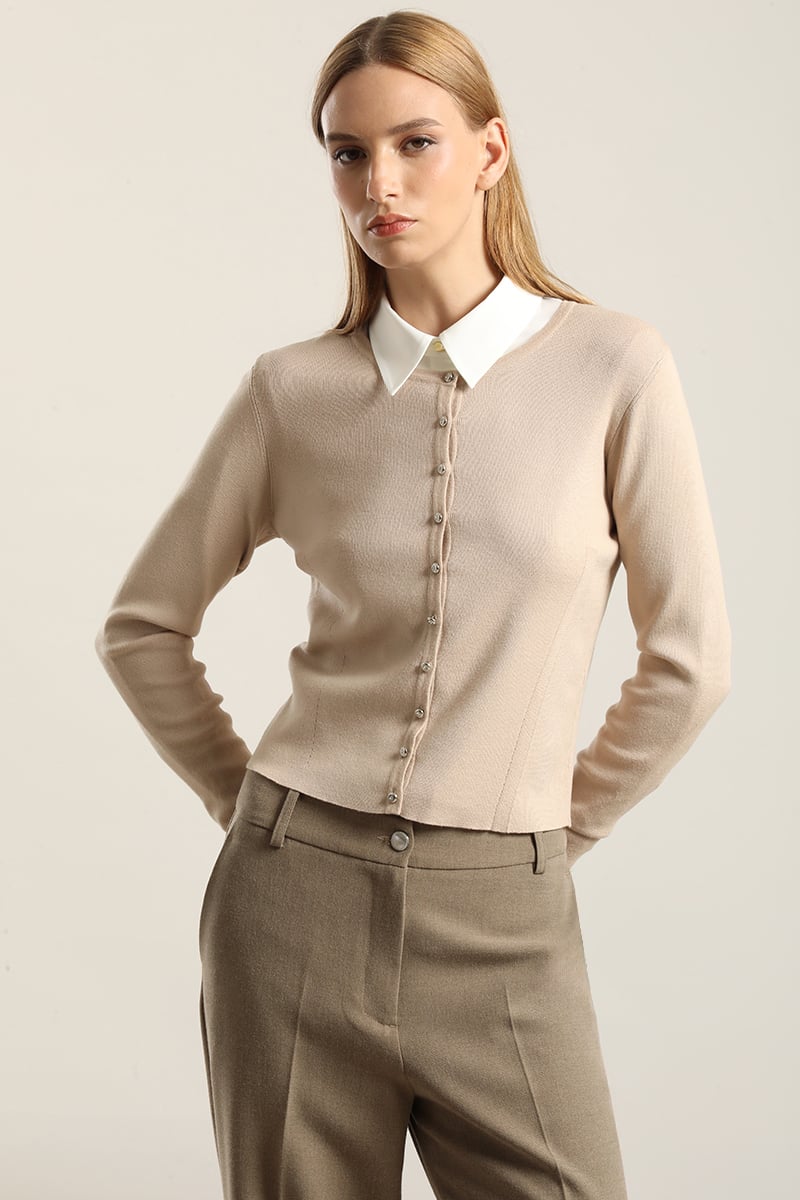 CARDIGAN BASICO PUNTO, BEIGE LIOLA - 3