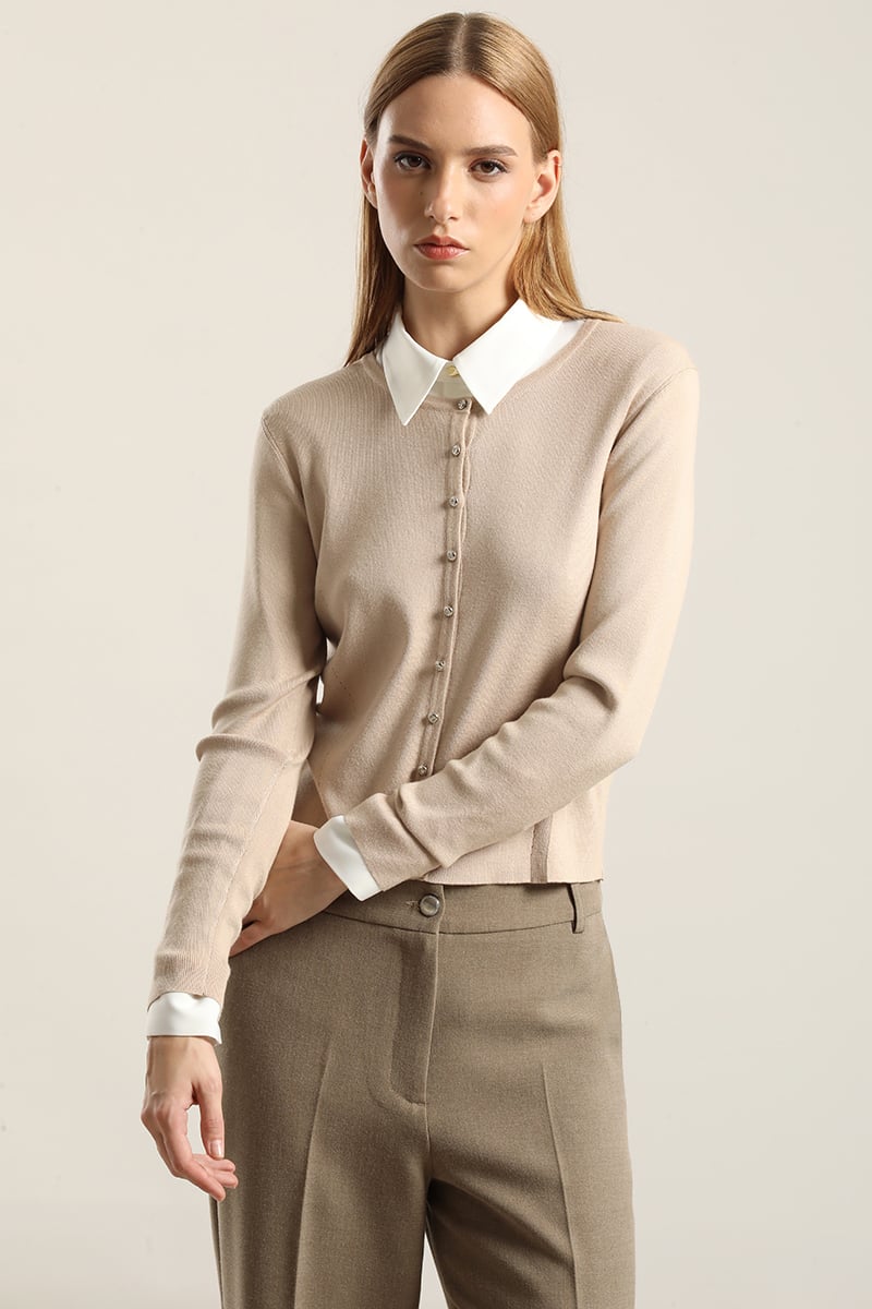 CARDIGAN BASICO PUNTO, BEIGE LIOLA - 4