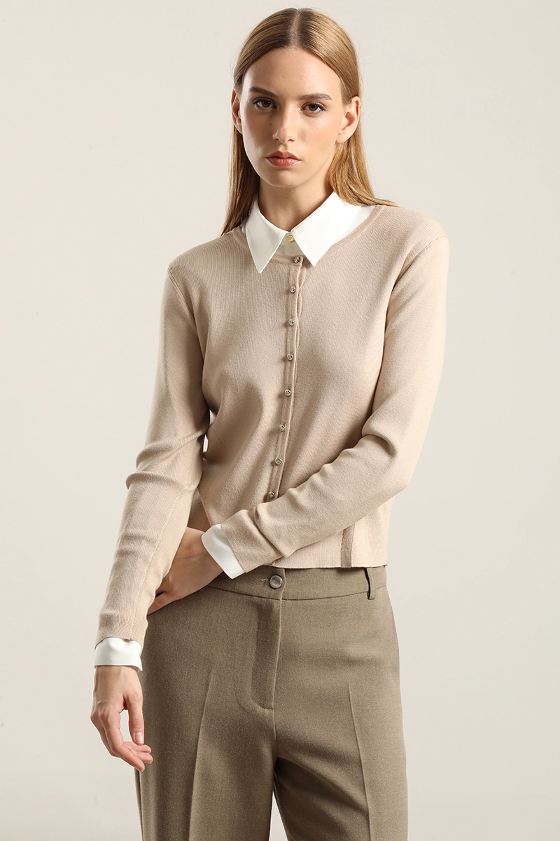 CARDIGAN BASICO PUNTO, BEIGE LIOLA - 4