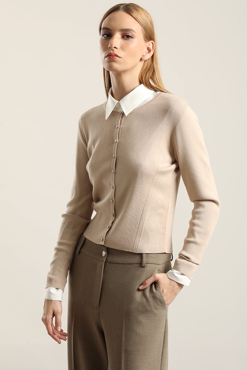 CARDIGAN BASICO PUNTO, BEIGE LIOLA - 5