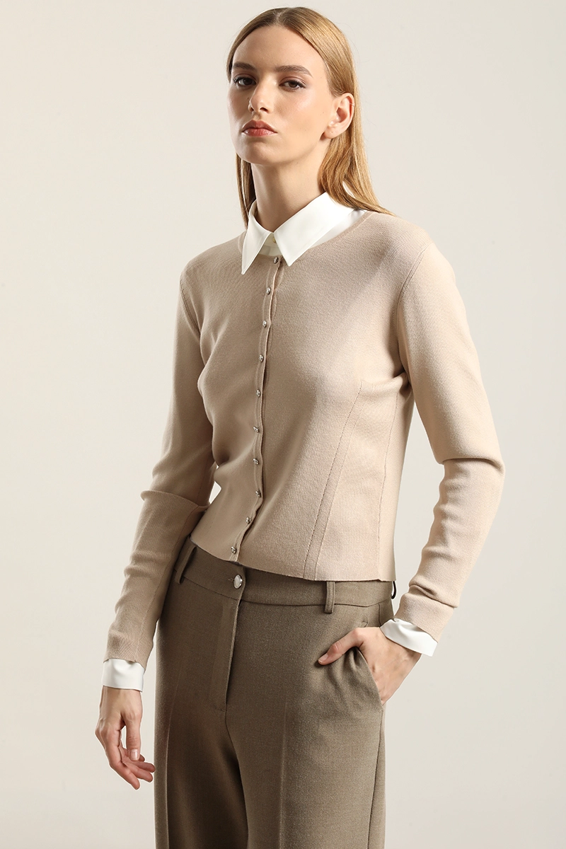 CARDIGAN BASICO PUNTO, BEIGE LIOLA - 5