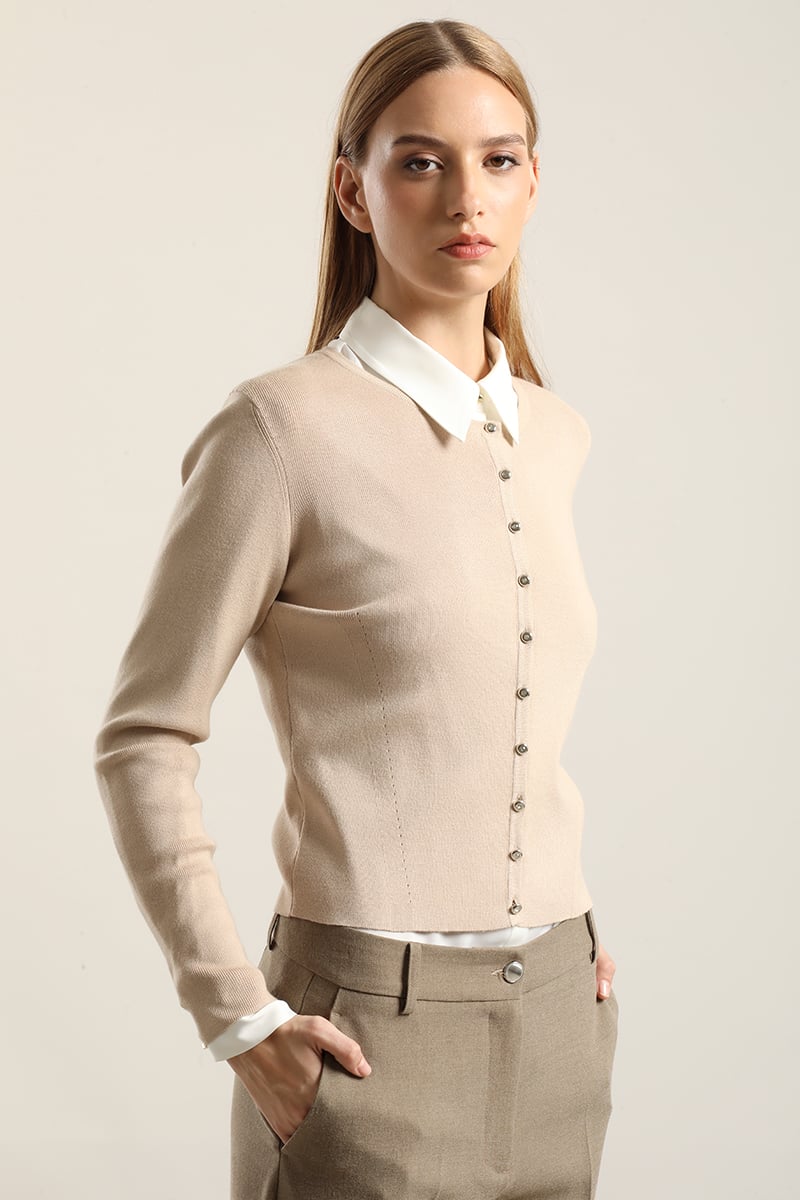 CARDIGAN BASICO PUNTO, BEIGE LIOLA - 6