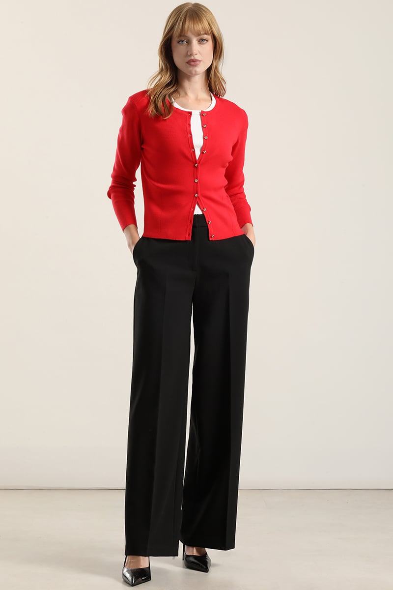 CARDIGAN BASICO PUNTO, ROJO LIOLA - 1