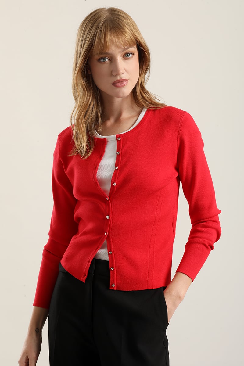 CARDIGAN BASICO PUNTO, ROJO LIOLA - 2