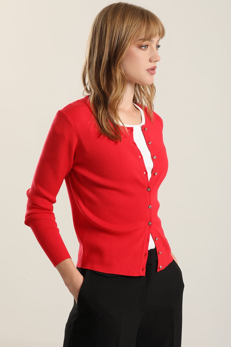 CARDIGAN BASICO PUNTO, ROJO LIOLA - 3