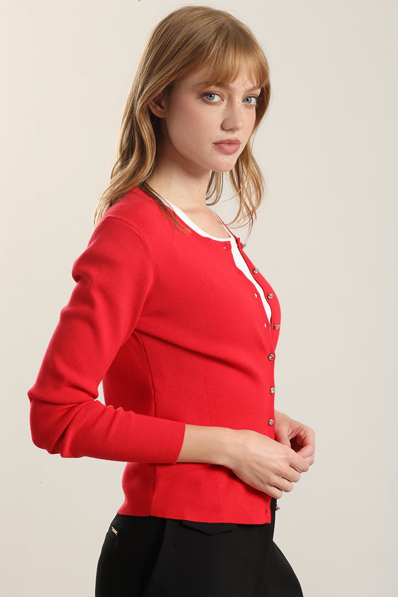 CARDIGAN BASICO PUNTO, ROJO LIOLA - 5