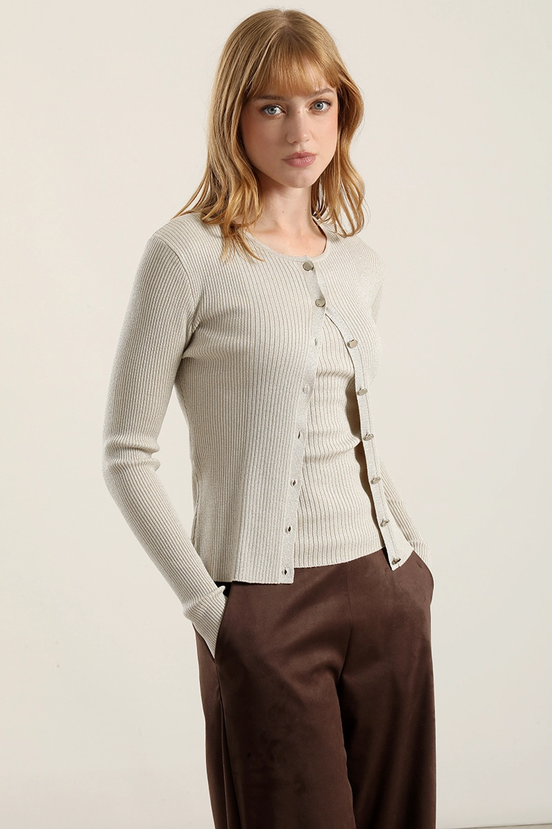 CARDIGAN PUNTO HILO METALIZADO, CRUDO LIOLA - 2