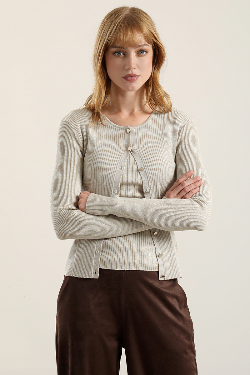CARDIGAN PUNTO HILO METALIZADO, CRUDO LIOLA - 4