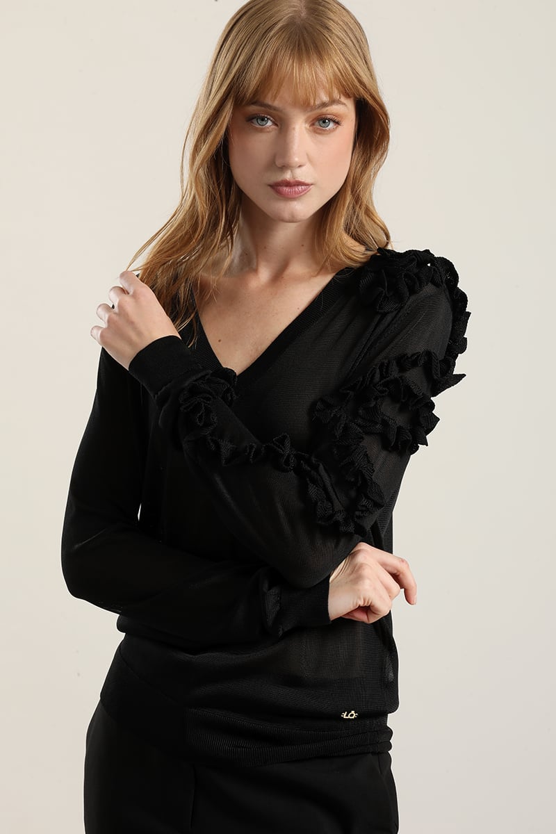 JERSEY PUNTO SEMITRASPARENTE, VOLADOS, NEGRO LIOLA - 1