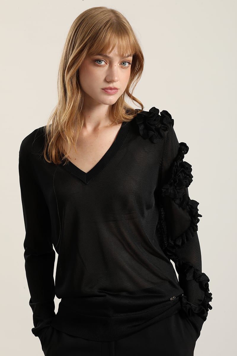 JERSEY PUNTO SEMITRASPARENTE, VOLADOS, NEGRO LIOLA - 3