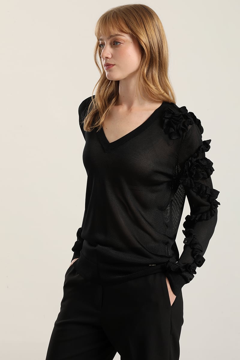 JERSEY PUNTO SEMITRASPARENTE, VOLADOS, NEGRO LIOLA - 4