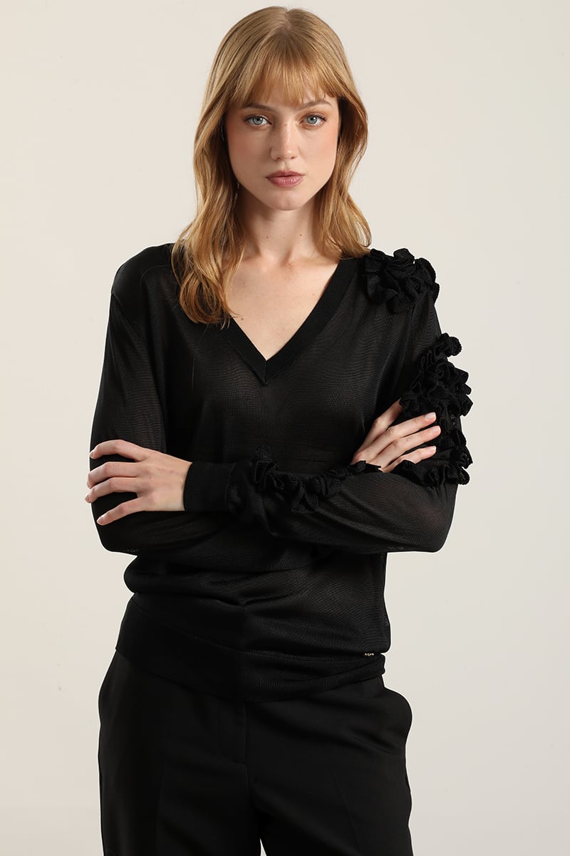 JERSEY PUNTO SEMITRASPARENTE, VOLADOS, NEGRO LIOLA - 5