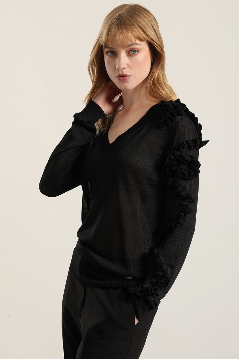JERSEY PUNTO SEMITRASPARENTE, VOLADOS, NEGRO LIOLA - 6
