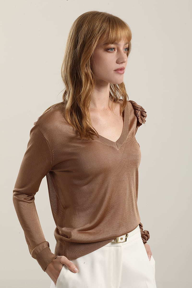 JERSEY PUNTO SEMITRASPARENTE, VOLADOS, CAMEL LIOLA - 6